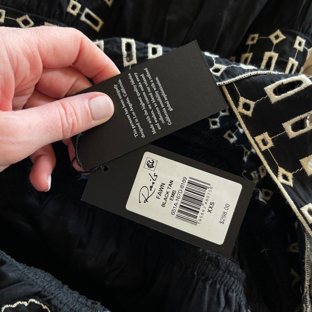 NWT Rails Fawn Dress XXS Black Ivory Embroidered Floral Cotton Tiered Maxi Chic - Picture 16 of 16